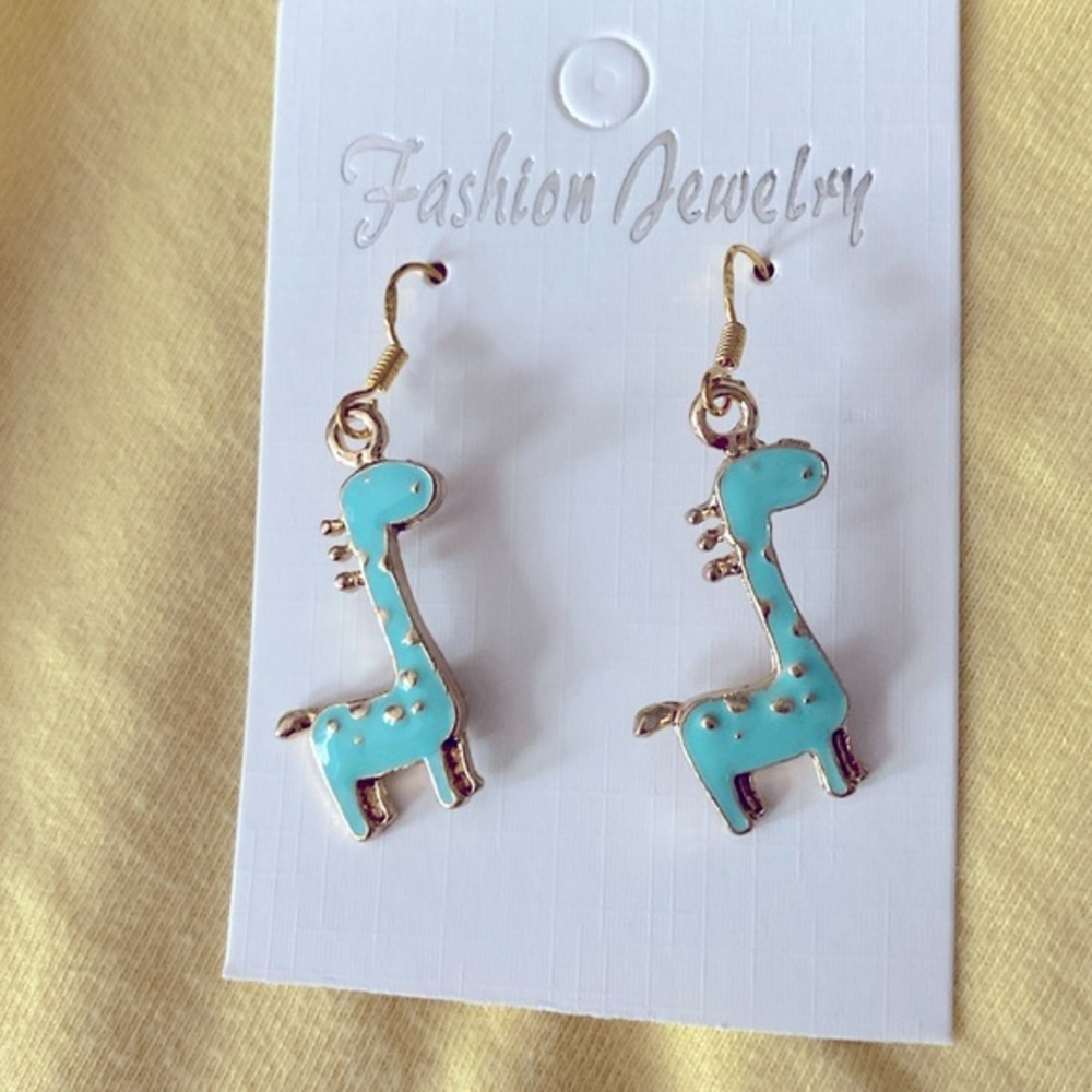 Dinosaur Dangle Teal Earrings